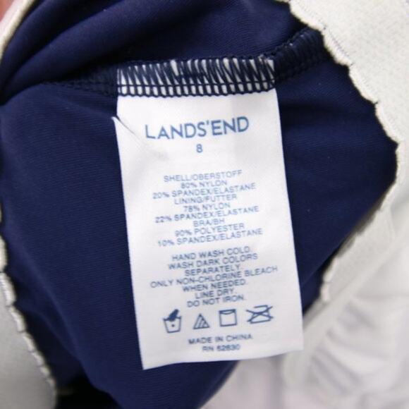 Lands End Navy Blue Pattern Swim Tankini Top Underwire Scoop Neck Size 8 - Picture 7 of 8